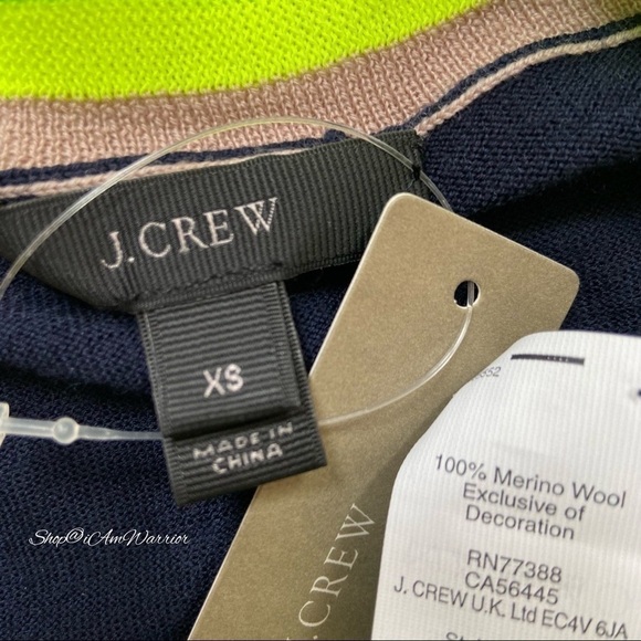 J.Crew NWT navy lightweight v-neck cardigan with neon striped trim - Picture 10 of 11